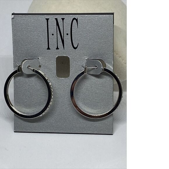 Inc Silver-Tone Small Crystal Hoop Earrings MSRP $34.50 CP215 - Picture 5 of 5